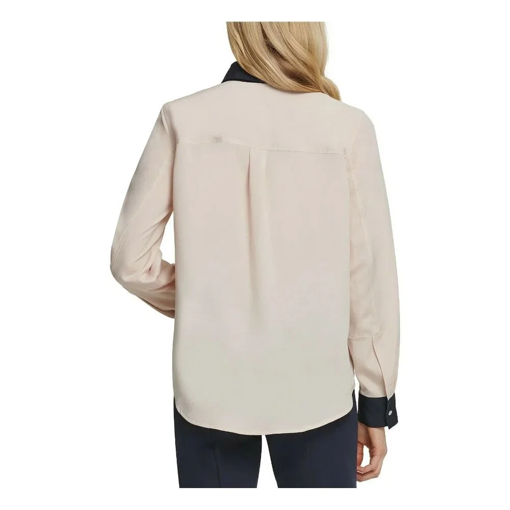 DKNY Color Block Long Sleeve Button Down Blouse - Size XL - Picture 2 of 4